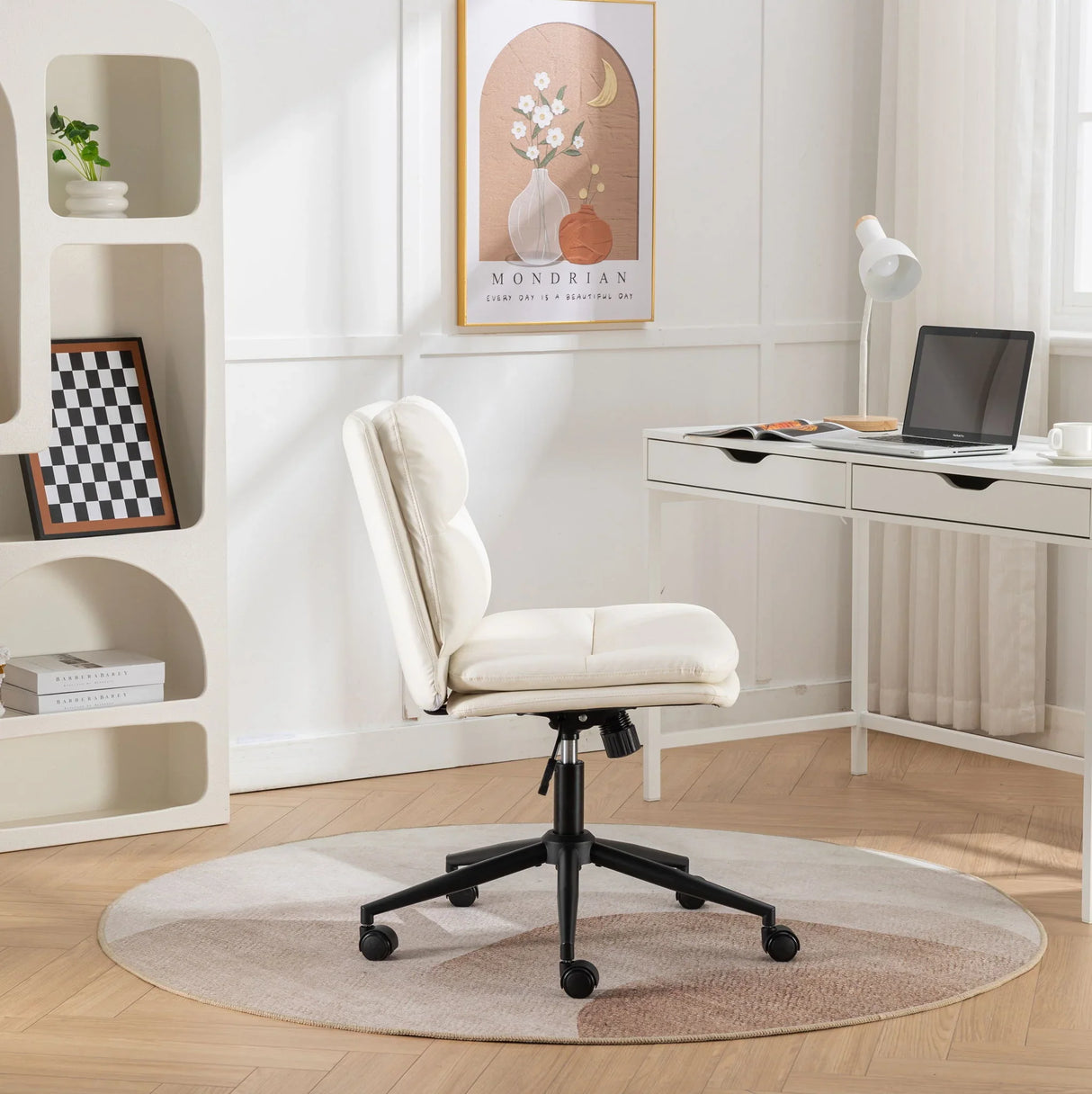 Bizerte - Adjustable Swivel Criss-Cross Chair, Wide Seat / Office Chair / Vanity Chair - White - Furniture Home Direct
