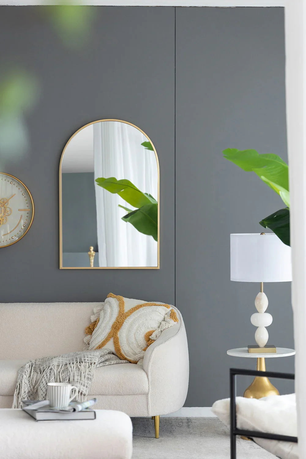 Arched Mirror With Metal Frame, Wall Mirror For Living Room Bedroom Entryway - Furniture Home Direct