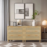 3 Drawers Rattan Storage Cabinet Rattan Drawer, For Bedroom, Living Room, Dining Room, Hallways (Set of 2) - Oak - Furniture Home Direct