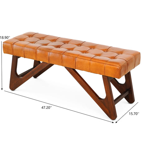 Mia - Bench With Buttons - Brown / Rustic - Furniture Home Direct
