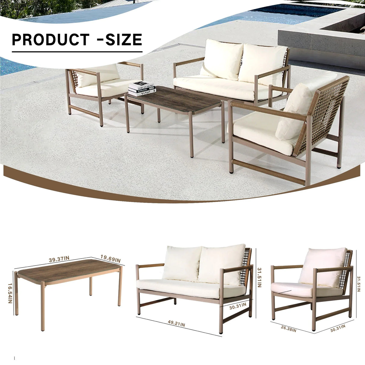 4 Pieces Patio Furniture Set, PE Rattan Wicker With Washable Cushion And Tempered Glass Tabletop, Conversation Furniture For Garden Poolside Balcony - Furniture Home Direct