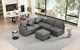 Sectional Sofa, Modular With USB Ports And Ottoman, Grey - Furniture Home Direct