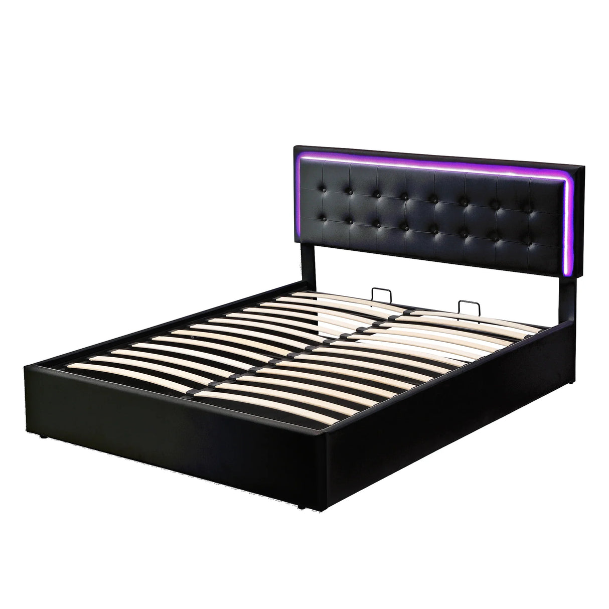 Storage Platform Bed Tufted Upholstered with LED Black - Furniture Home Direct