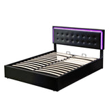 Storage Platform Bed Tufted Upholstered with LED Black - Furniture Home Direct