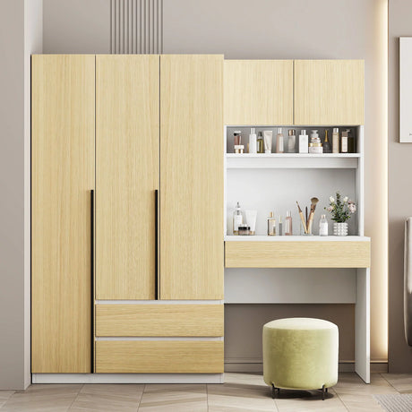 3 Door Storage Desk Wardrobe For Bedroom With Shelves And 3 Drawers - Furniture Home Direct