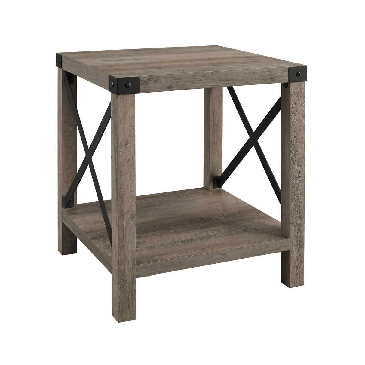 Rustic Industrial X 2 Tier Side Table - Gray Wash - Furniture Home Direct