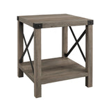 Rustic Industrial X 2 Tier Side Table - Gray Wash - Furniture Home Direct