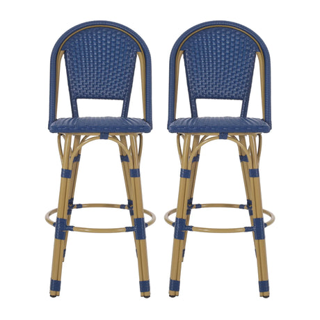 Outdoor Rattan And Aluminum French Barstools (Set of 2)
