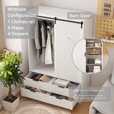 Tall Armoire With Sliding Barn Door Drawers Storage White - Furniture Home Direct