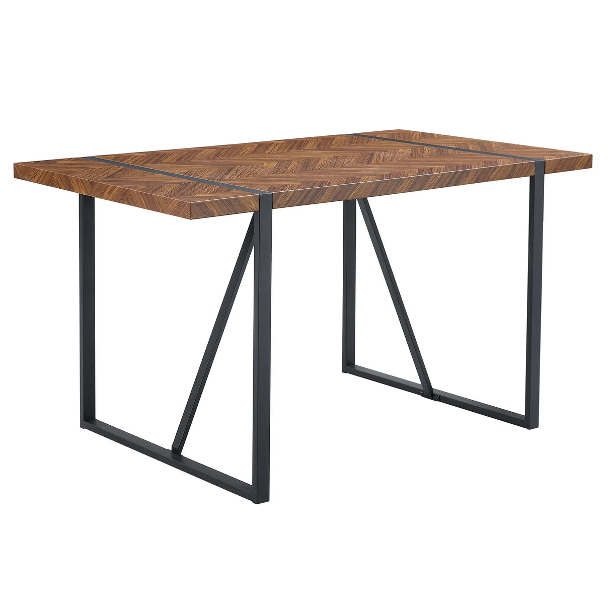 Dining Table Herringbone Wood Top And Metal Base Black - Furniture Home Direct