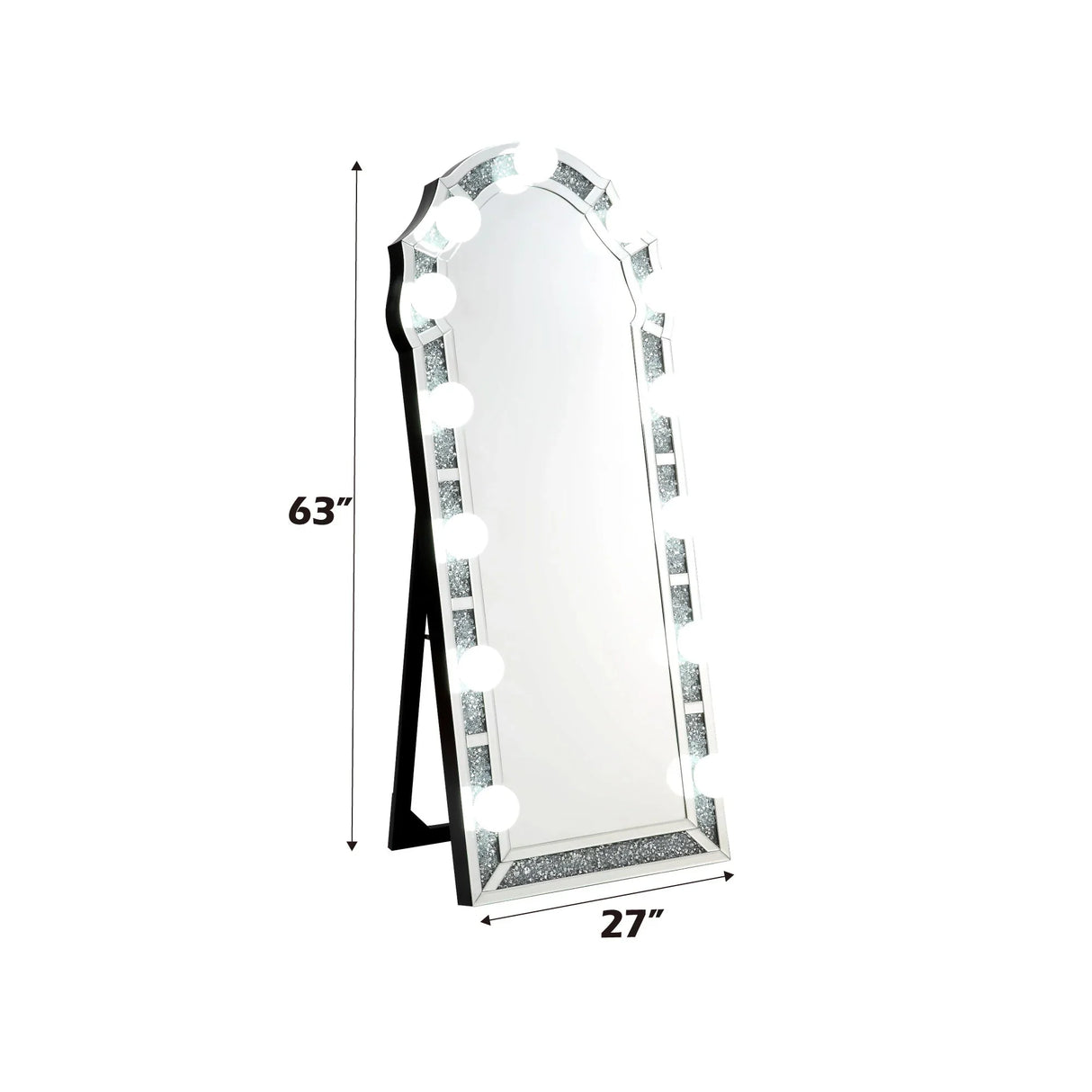 Noralie - Mirrored Faux Diamonds Floor Mirror - Silver - Furniture Home Direct