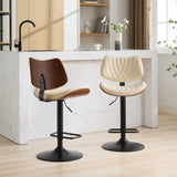 Counter Height Stool Adjustable PU Leather Swivel Beige - Furniture Home Direct