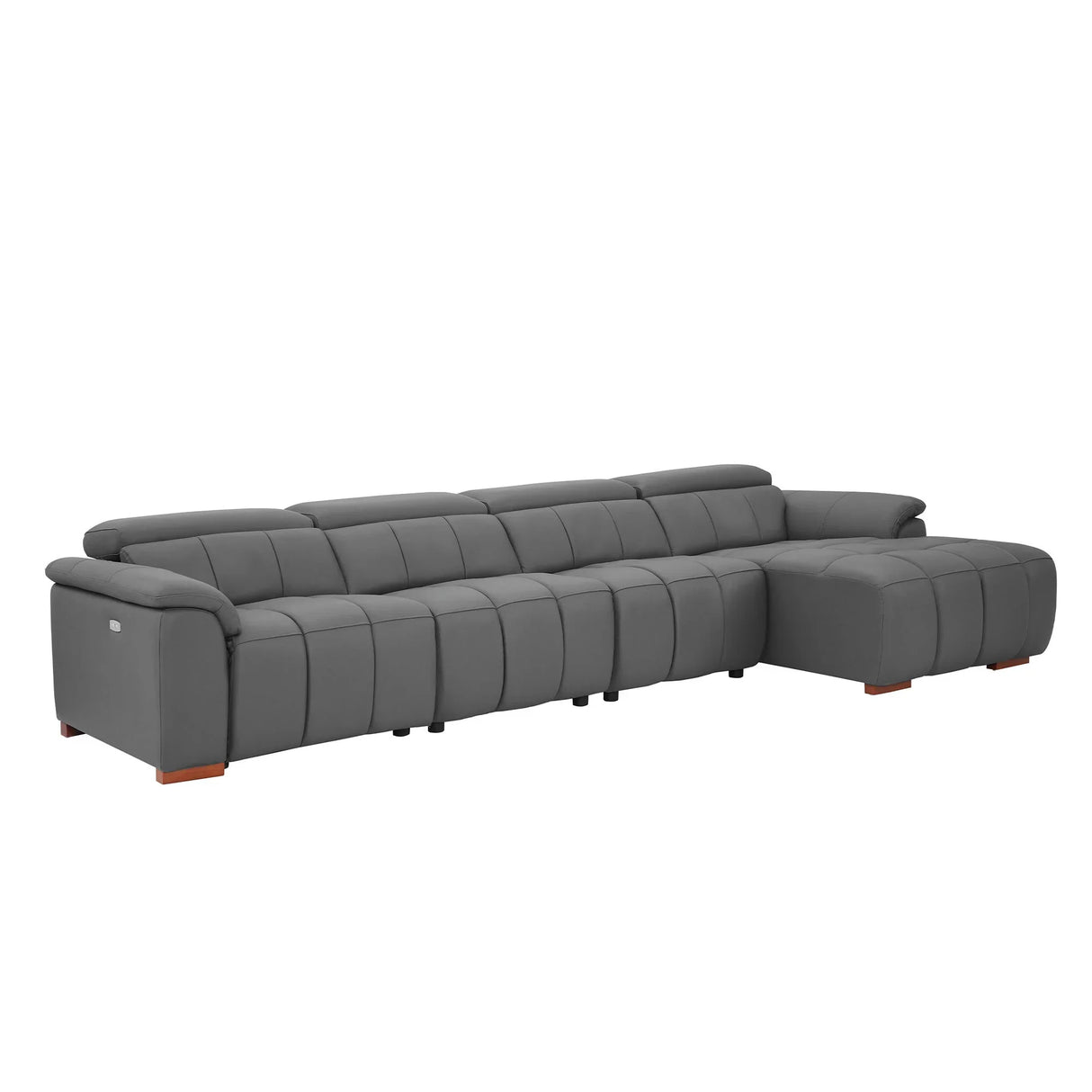Genuine Leather Power Sectional with USB Port - Gray - Furniture Home Direct
