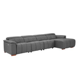 Genuine Leather Power Sectional with USB Port - Gray - Furniture Home Direct