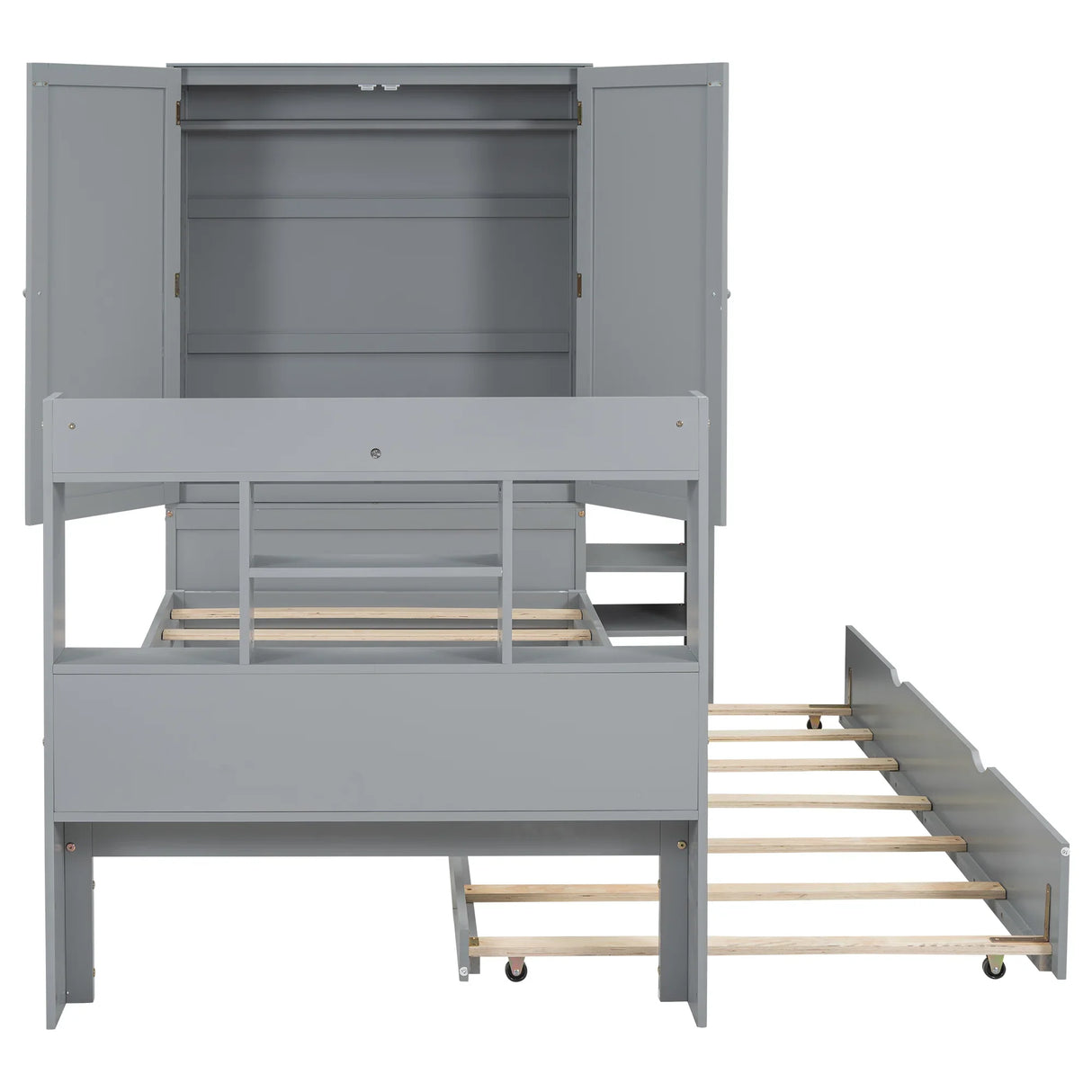 Twin Platform Bed With Storage Headboard Shelves Gray - Furniture Home Direct