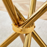 Dining Table Round Glass Top With Gleaming Golden Base Gold - Furniture Home Direct
