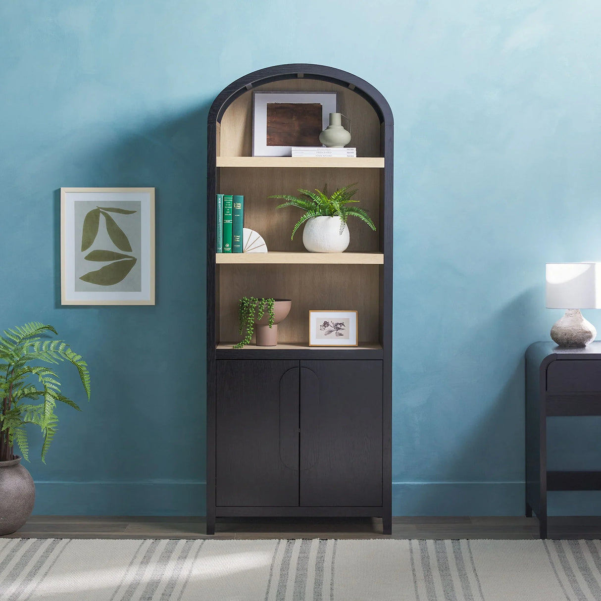 Modern 3 Shelf Open Arched Bookcase Cabinet - Furniture Home Direct