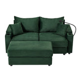 Sofa and Ottoman With Storage, Two USB Ports, Two Cup Holders and Phone Holder - Green - Furniture Home Direct