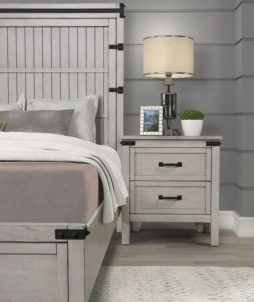 Alexandria - Nightstand, Mountain Mist Finish - Gray - Furniture Home Direct