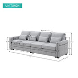 4 Seater Modern Linen Sofa With Armrest Pockets And 4 Pillows, Minimalist Style Couch For Living Room - Furniture Home Direct