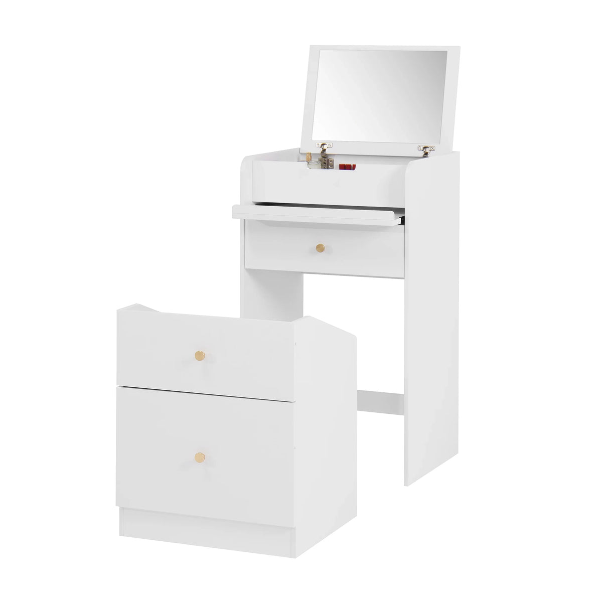 Vanity Desk With Mirror Small Compact Modern Style White - Furniture Home Direct