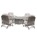 5 Piece Cast Aluminum Chat Fire Pit Set With Cushion - Furniture Home Direct