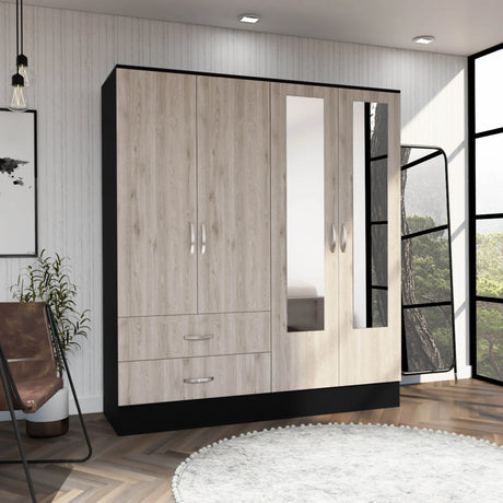 Armoire With Mirrors And Drawers Modern Wood Black - Furniture Home Direct