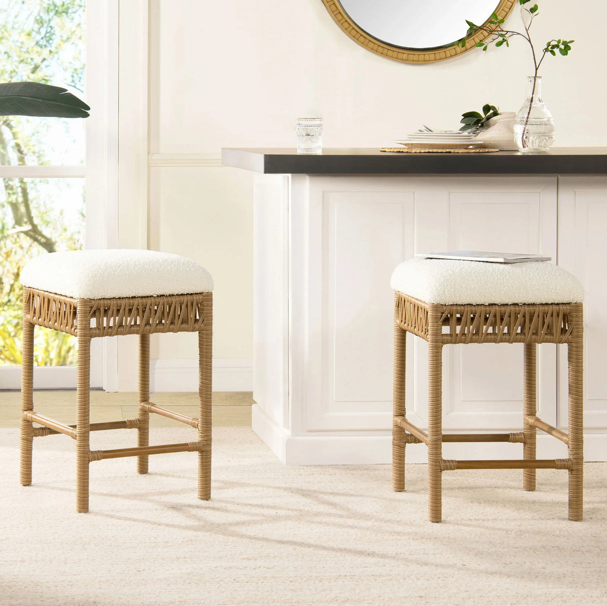 Lucia - Backless Upholstered Counter Stool With Frame - Ivory White - Furniture Home Direct