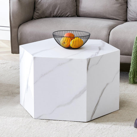Coffee Table Marble-Effect Cube Geometric Design White - Furniture Home Direct