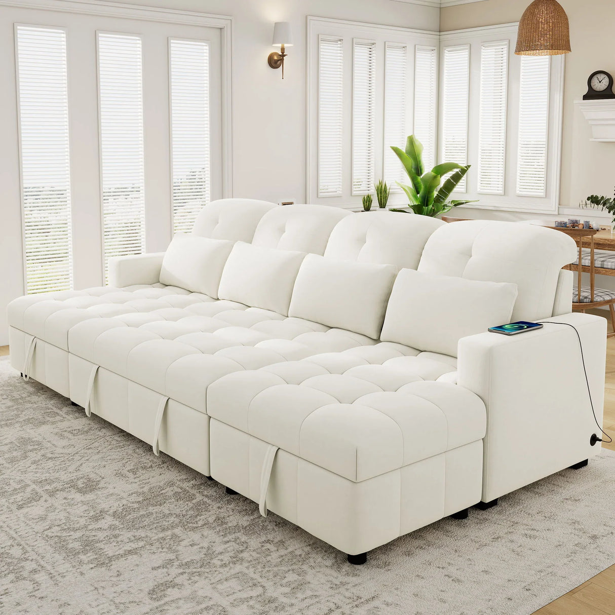 Oversized U-Shaped Versatile Sectional, Pull-Out Sofa Bed With Double Storage Chaise Lounges And 2 USB Ports For Living Room - Furniture Home Direct