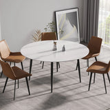 Modern Man-Made Stone Round Metal Dining Table-Position For 6 People - Furniture Home Direct