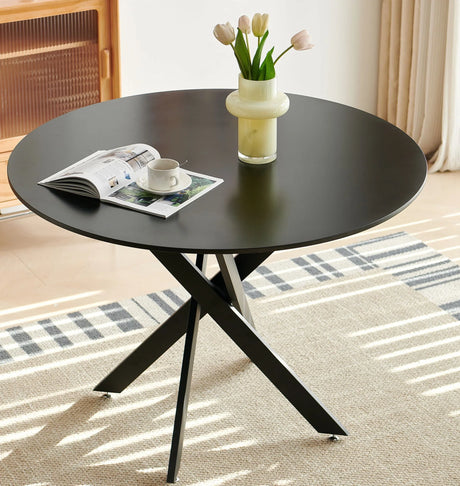 Mid-Century Dining Table For 4 - 6 People With Round MDF Table Top, Pedestal Dining Table, End Table Leisure Coffee Table, Cross Leg - Furniture Home Direct