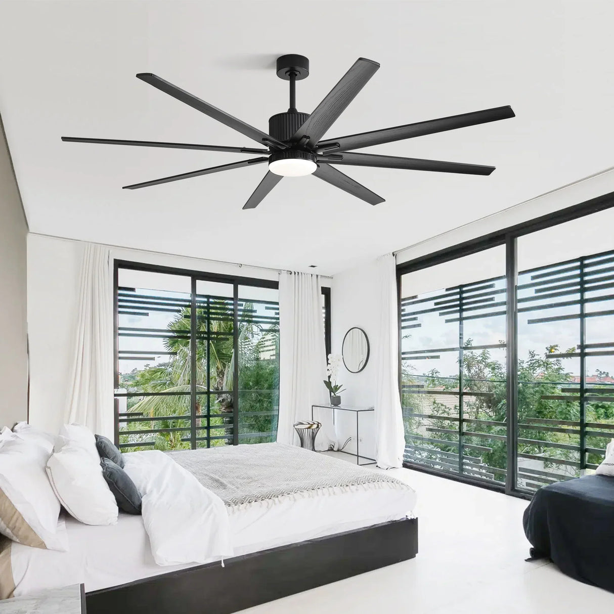 Ceiling Fan With 18W Dimmable Led Light Remote Control 8 Solid Wood Blades For Living Room - Black - Furniture Home Direct