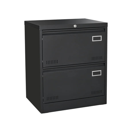 2 Drawer Metal Lateral File Cabinet With Lock, Office Vertical Files Cabinet For Home Office, Locking Metal File Cabinet - Black - Furniture Home Direct