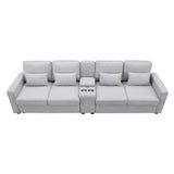 114.2 Sofa With Console 2 Cupholders 2 USB Ports Light Gray - Furniture Home Direct