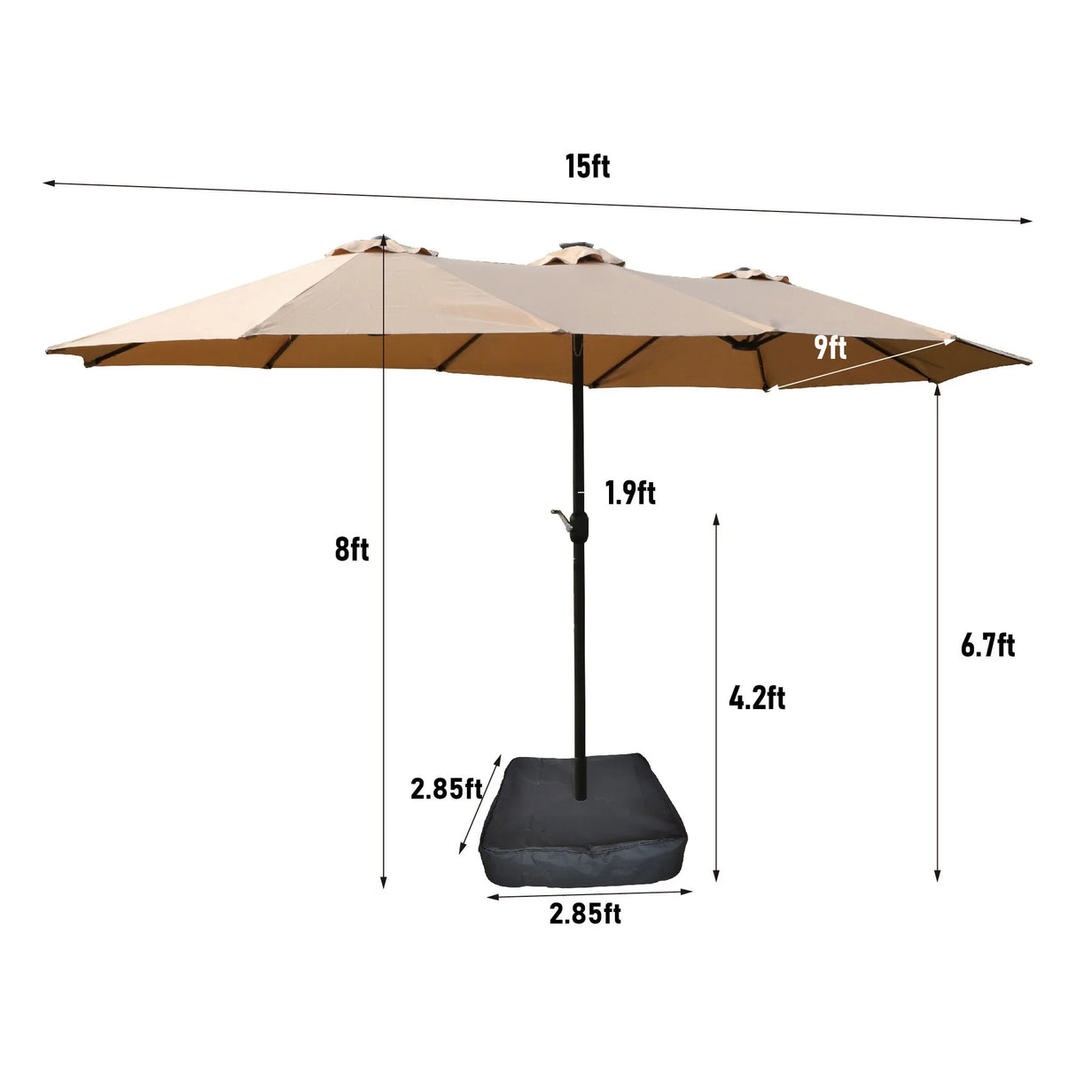 Double- Sided Outdoor Market Umbrella With Lights And Base - Furniture Home Direct