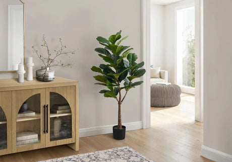 47" Tall, Artificial Plant, Fiddle Tree, Indoor, Fake, Floor, Greenery, Potted, Real Touch, Decorative - Green / Black - Furniture Home Direct