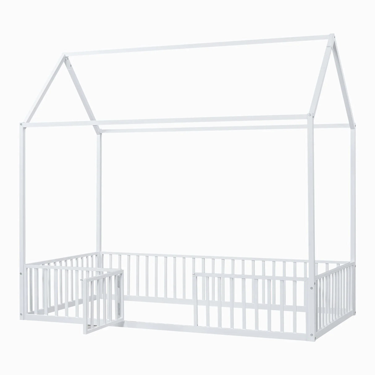 Metal House Bed With Fence And Door - Furniture Home Direct