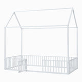 Metal House Bed With Fence And Door - Furniture Home Direct