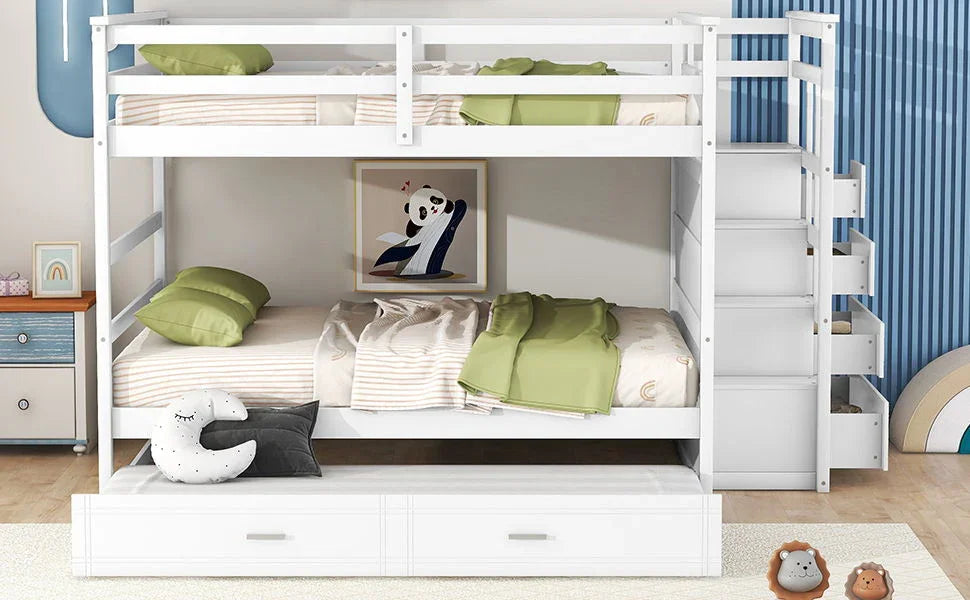 Bunk Bed With Twin Size Trundle And Staircase - Furniture Home Direct