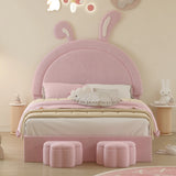 Rabbit Shaped Bed With Storage Stools Upholstered Pink - Furniture Home Direct