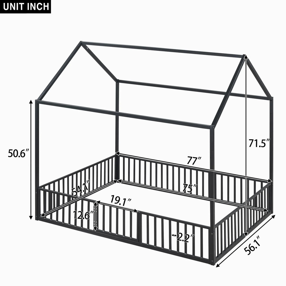 Metal House Bed With Fence And Door - Furniture Home Direct