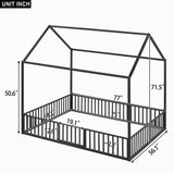 Metal House Bed With Fence And Door - Furniture Home Direct