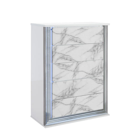 Moon - Chest With LED - White Marble - Furniture Home Direct