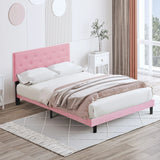 Modern Upholstered Platform Bed Frame With Button Tufted Linen Fabric Headboard - Furniture Home Direct