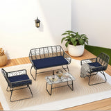 4 Piece Wicker Patio Furniture Set With Tempered Glass Table And Detachable Cushions - Furniture Home Direct