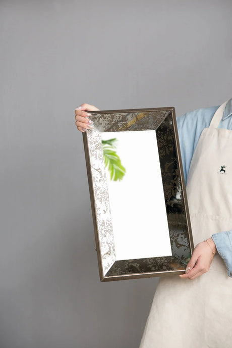 Antique Rectangle Mirror With Floral Accents, Mirrored Display Tray, Hanging Wall Mirror - Furniture Home Direct