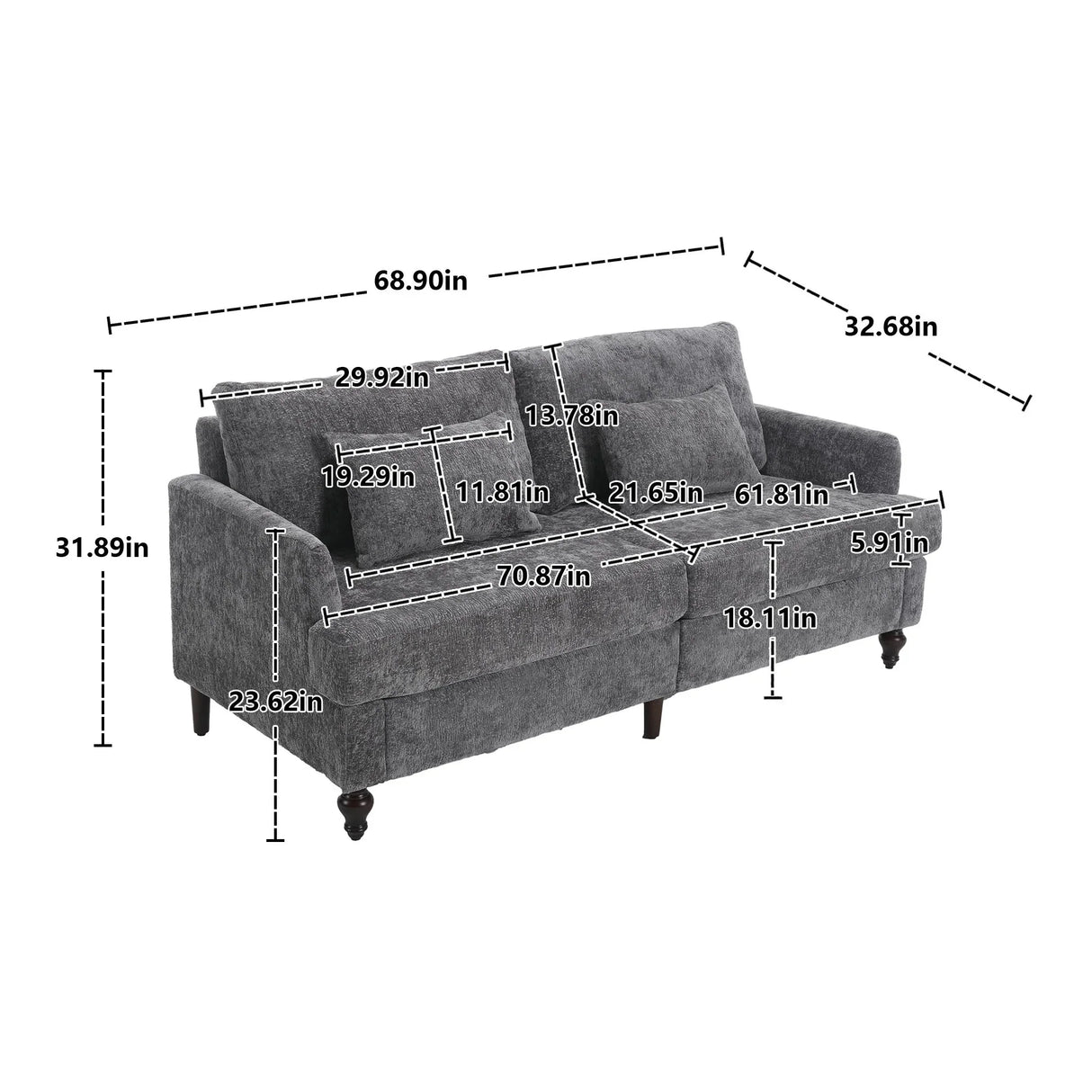 Mid Century Modern Chenille Fabric Loveseat Sofa, 2 Seat Upholstered Couch