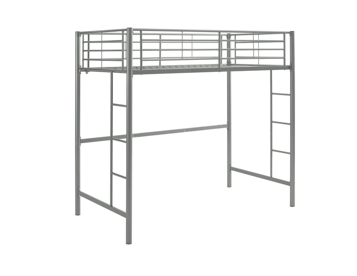 Modern Industrial Twin Over Loft Metal Bunk Bed Frame With Integrated Guardrails - Silver - Furniture Home Direct