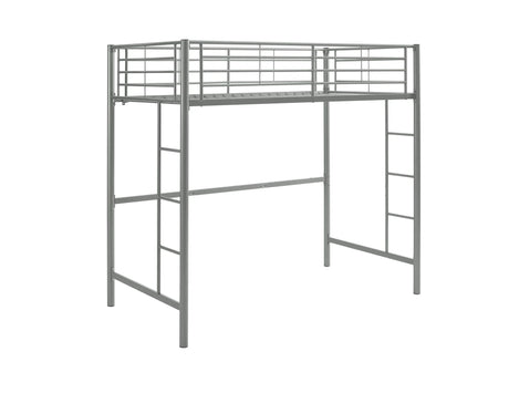 Modern Industrial Twin Over Loft Metal Bunk Bed Frame With Integrated Guardrails - Silver - Furniture Home Direct